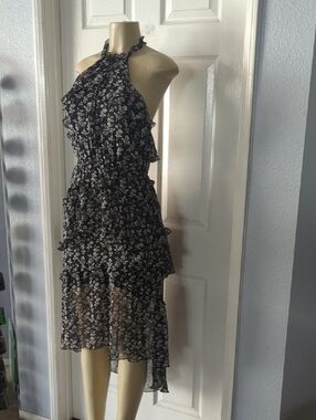 Express Black Floral Halter High-Low Midi Dress Pit To Pit 16 Inch